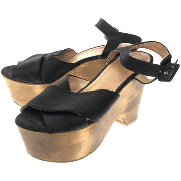 Celine Black Wood Wedge Sandals