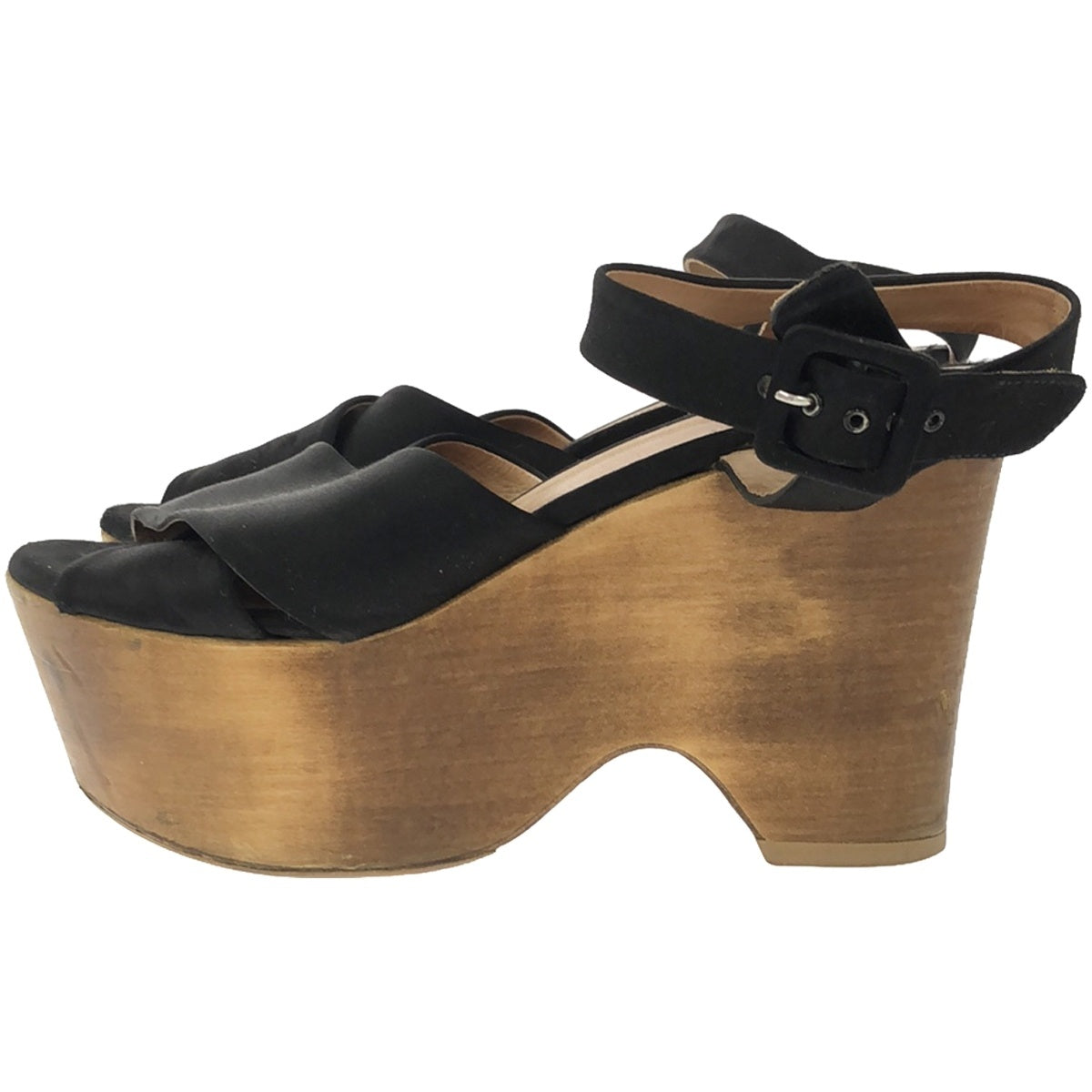 Celine Black Wood Wedge Sandals
