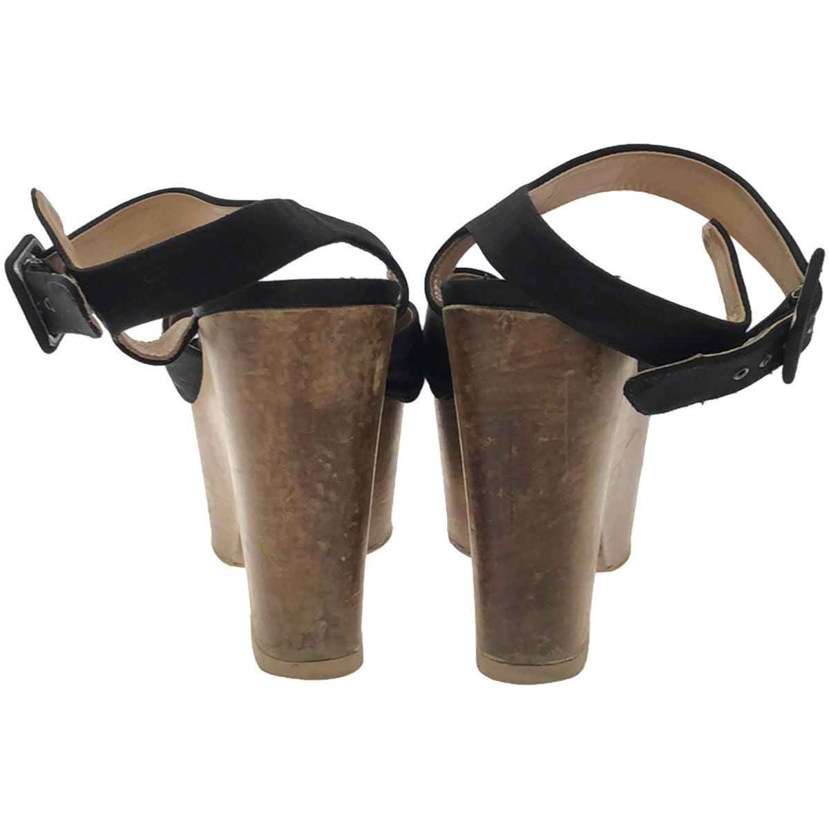 Celine Black Wood Wedge Sandals