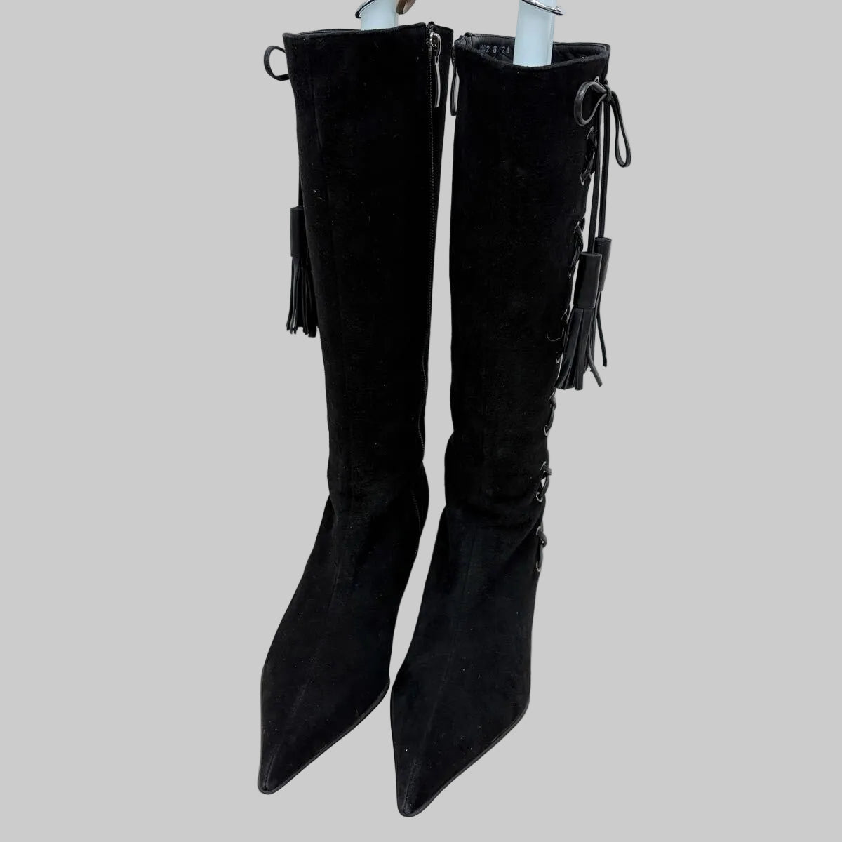 Black Lace-Up Long Boots