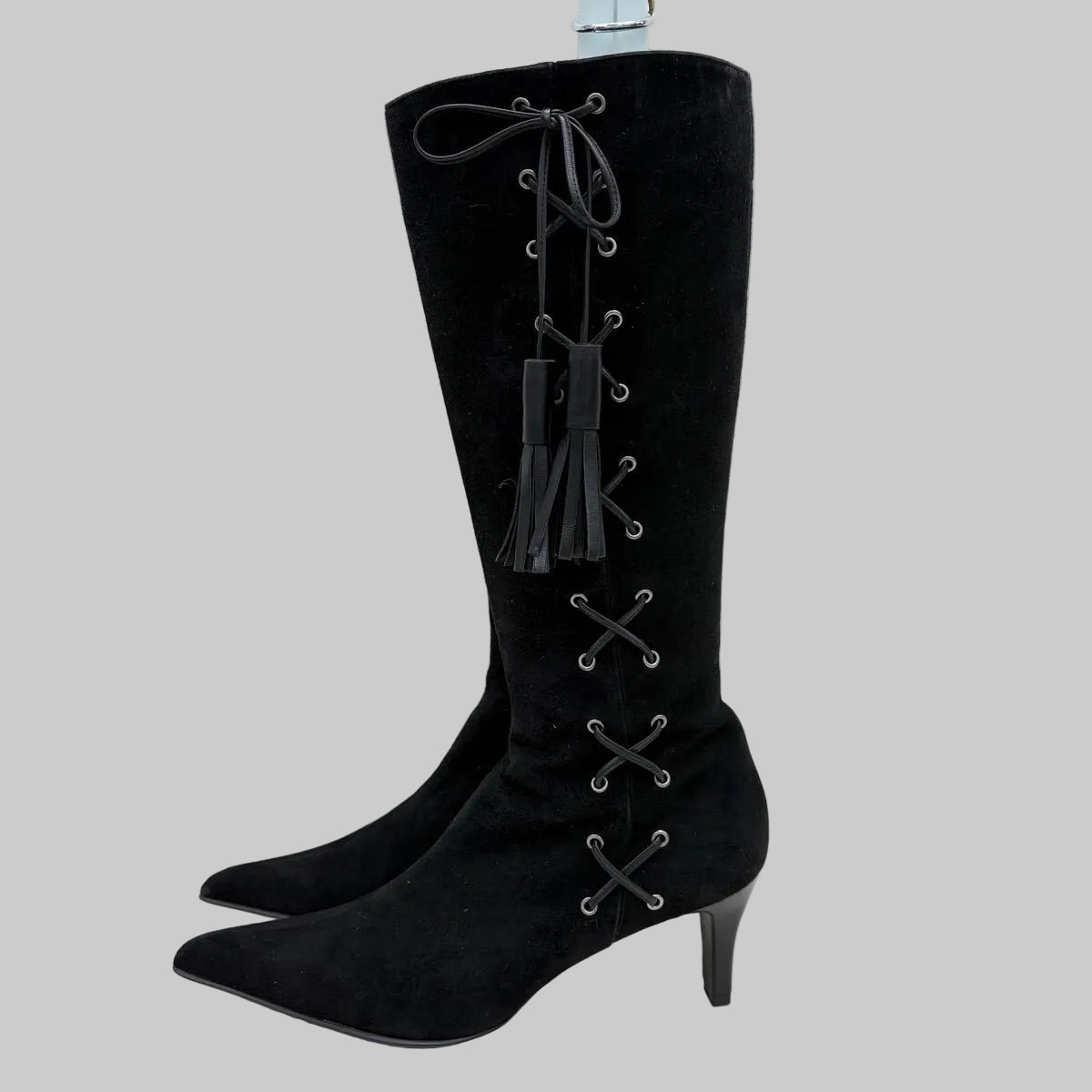 Black Lace-Up Long Boots