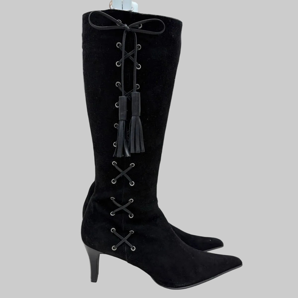 Black Lace-Up Long Boots