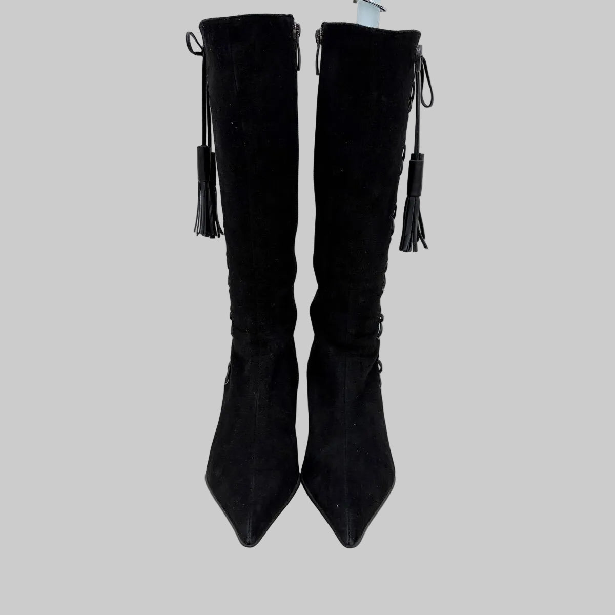 Black Lace-Up Long Boots