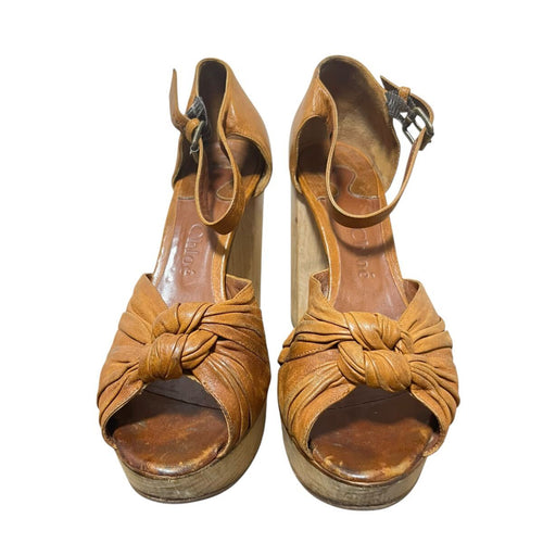 Chloé leather heel sandals brown - interior view