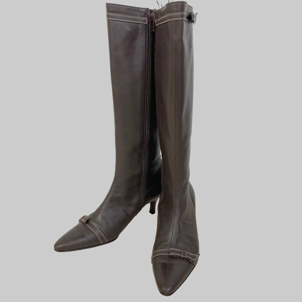 Dark Brown Ribbon Long Boots