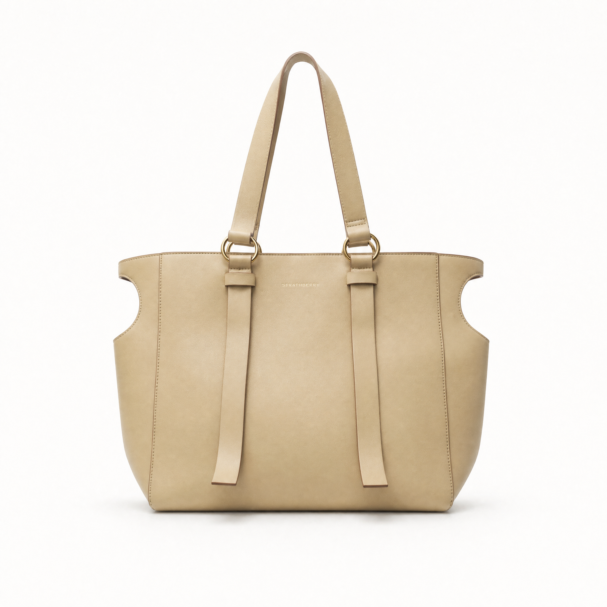 Charles & Keith Beige Faux Leather Logo Tote Bag