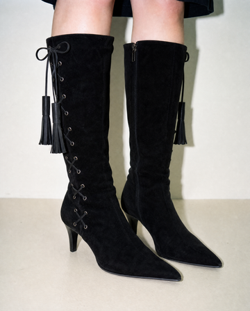 Black Lace-Up Long Boots